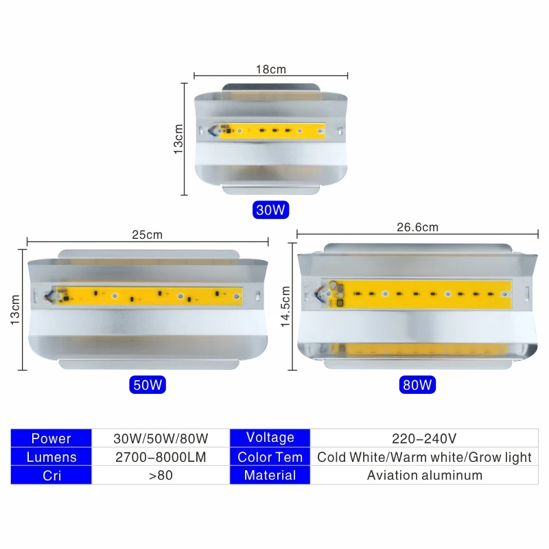 Foco reflector Led para exteriores, lámpara de calle impermeable IP67, iluminación de paisaje, 30W, 50W, 80W, ca 220V-240V COB