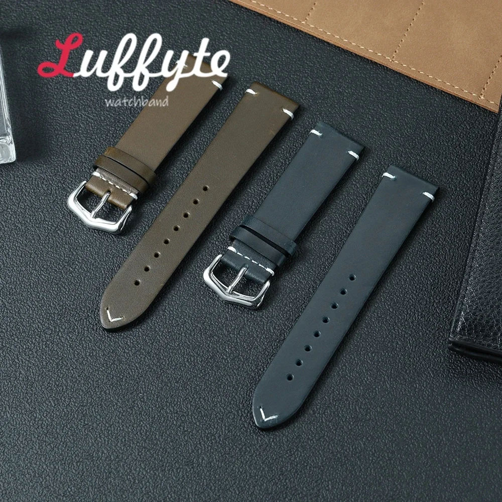 Retro Lederband Öl Wachs Fettige Verfärbung Armband 18mm 20mm 22mm 24mm Männer Frauen Quick Release ersatz Uhr Band
