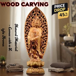 wood carving Guanyin Bodhisattva character figurines wood carving Home Room Office Wealth Luck Feng Shui Decorwood buddha statue