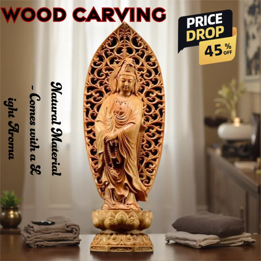 wood carving Guanyin Bodhisattva character figurines wood carving Home Room Office Wealth Luck Feng Shui Decorwood buddha statue