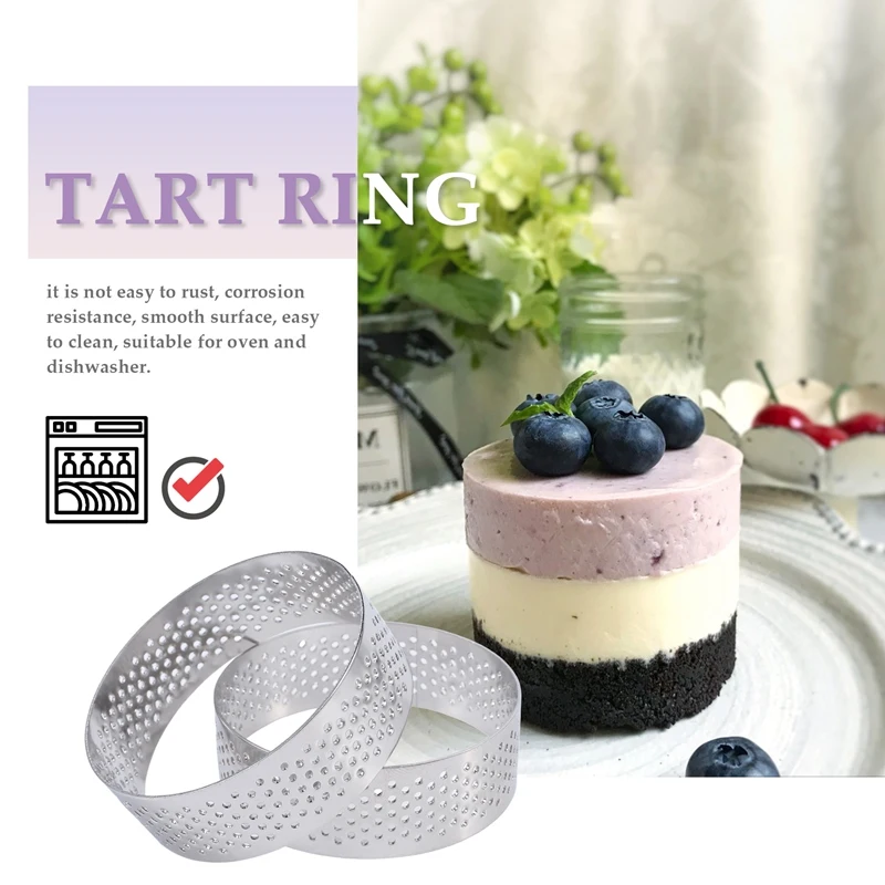 A46T 6Pcs 6cm Tart Ring Stainless Steel Tartlet Mold Circle Cutter Pie Ring Heat-Resistant Perforated Cake Mousse Molds