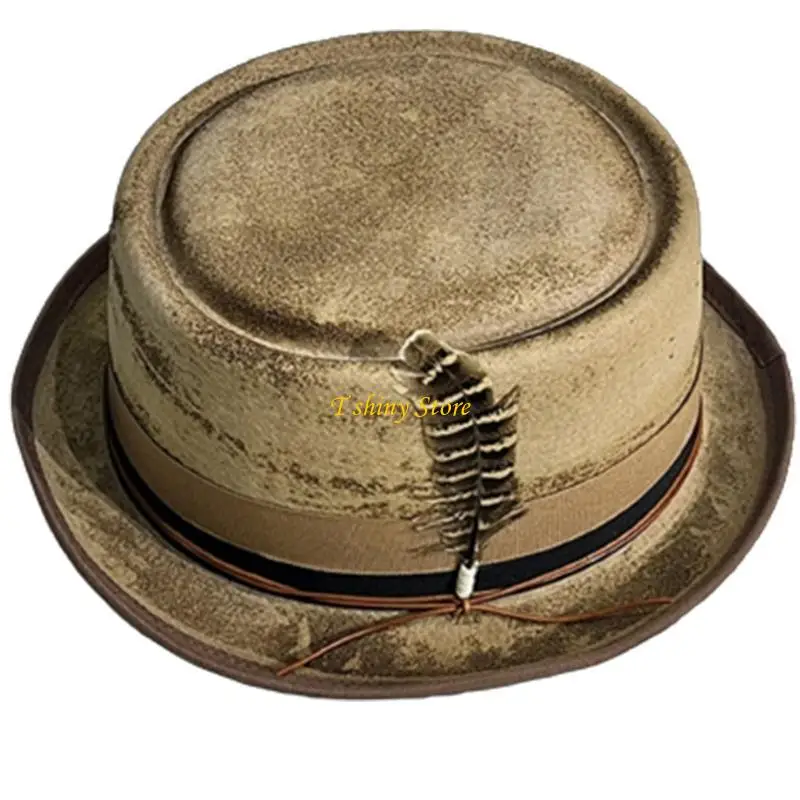 N58F Elegant British Felt Hat Ladies Carnivals Festival Distressed Hat with Fedoras Cap for Gentlemen