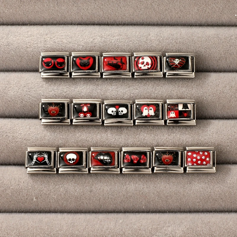 Neue Mode Halloween Schwarz-Rot Charm-Armband Italienische Charm-Glieder Passend für 9mm Armband Edelstahl DIY Schmuck Großhandel – Detail 9