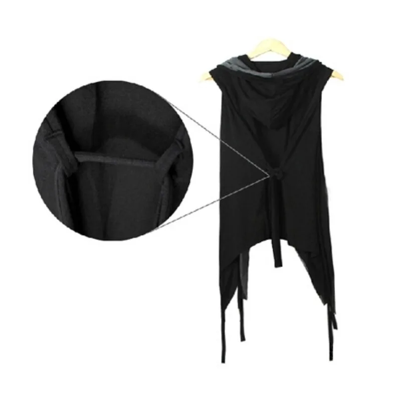 Summer New Cardigan Vest Cloak Fake Two Sleeveless T-shirt Hooded Long Shawl Vest