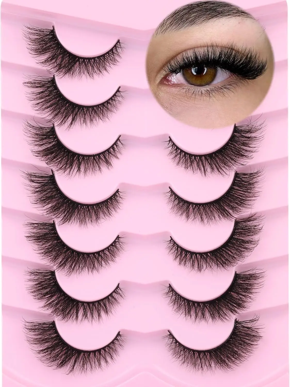 Falsche Wimpern, natürlicher Look, künstliche Nerzwimpern, flauschige künstliche Wimpern, 16 mm, Katzenaugenwimpern, dünne falsche Wimpern, 7 Paar