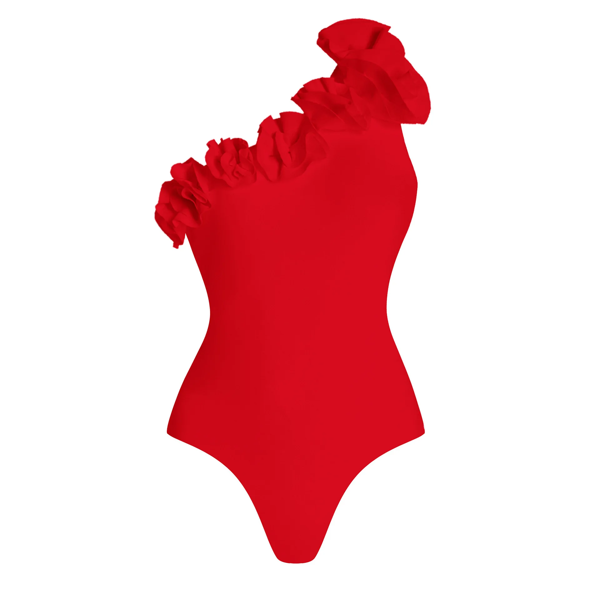 CPUTAN 2024 Red Sexy 3D Flower One Piece Swimsuit and Skirt Cut Out Women Swimwear Monokini Bathing Suit One Shoulder Beach Wear