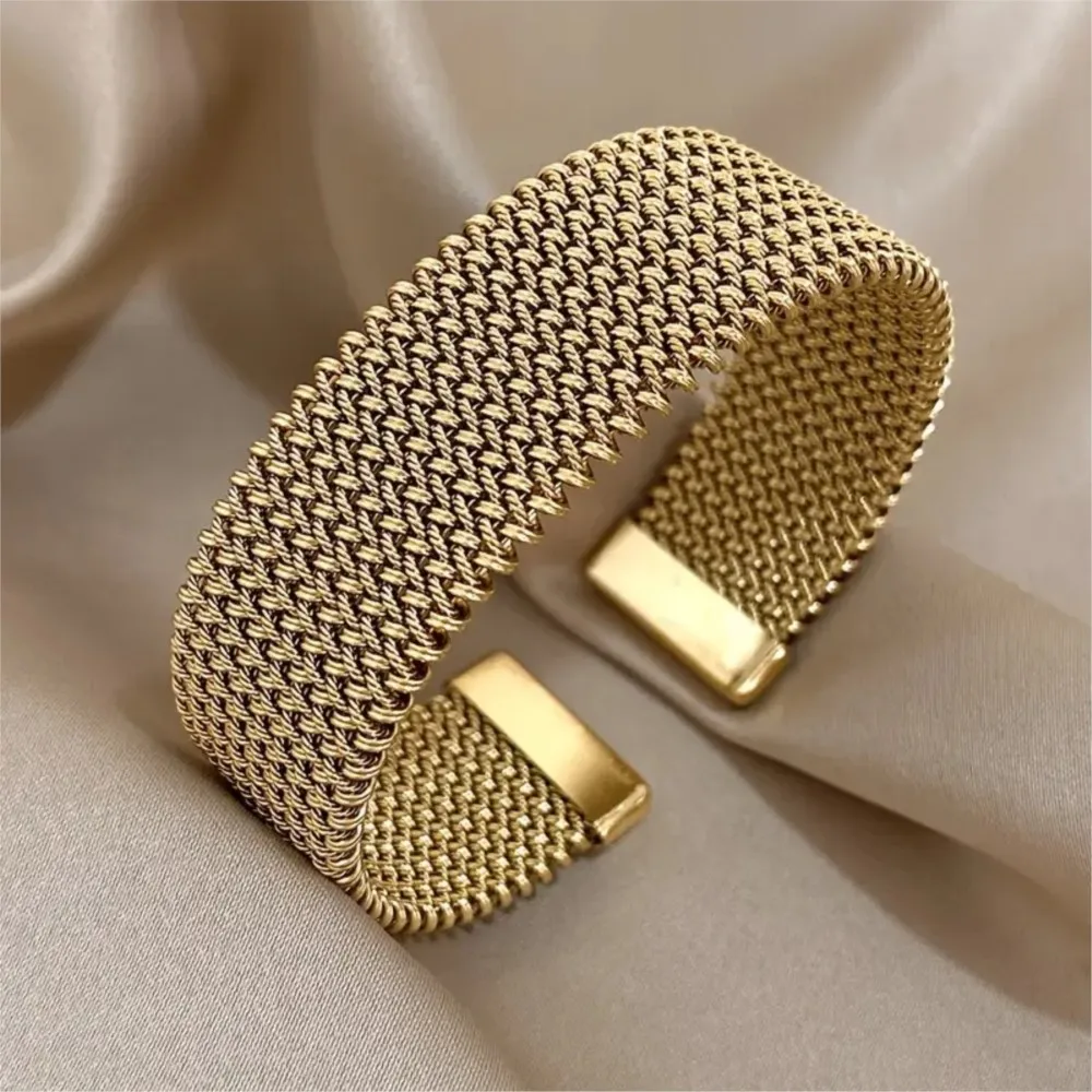 Vintage Stainless Steel Mesh Elegant Cuff Bangle for Women Trendy Stack Bangle Exquisite Jewelry for Brithday Gifts