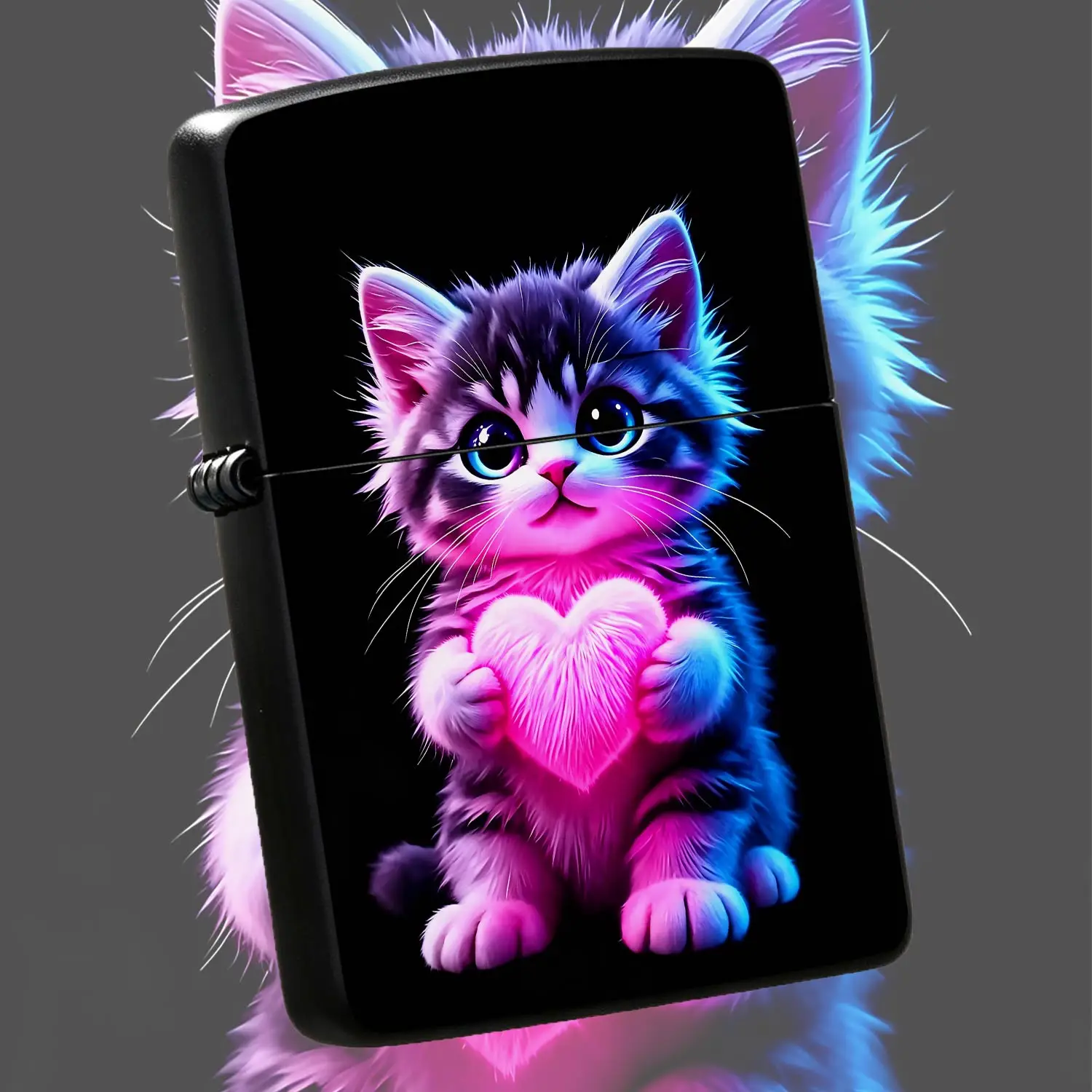Vibrant Neon Cute Kitten Lighter With Fluffy Heart Pattern, Creative Glow Gradient Art Design, Portable Stylish Accessory For Daily Use, Party, Gifting, All Scenarios, Exquisite Novelty Pretty Present For Friends And Ki A Humorous And Inter