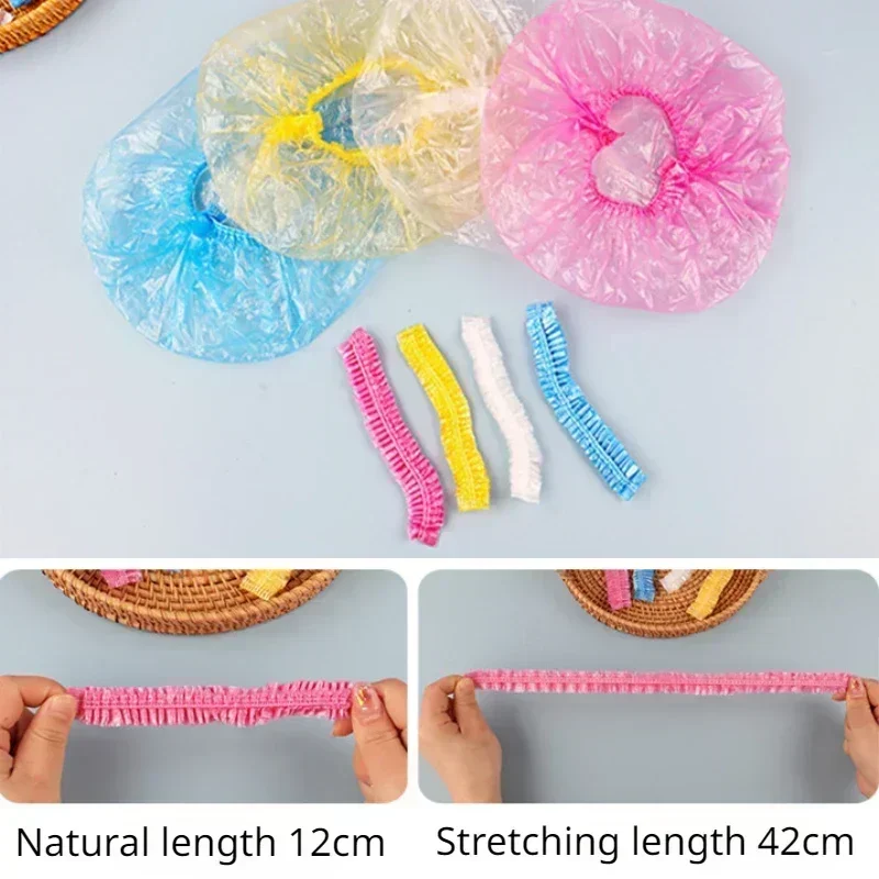 50/100PCS Disposable Shower Cap Elastic Plastic Thickened 42cm Waterproof Headgear for Spa Salon Hair Dye Women Elastic Hair Cap