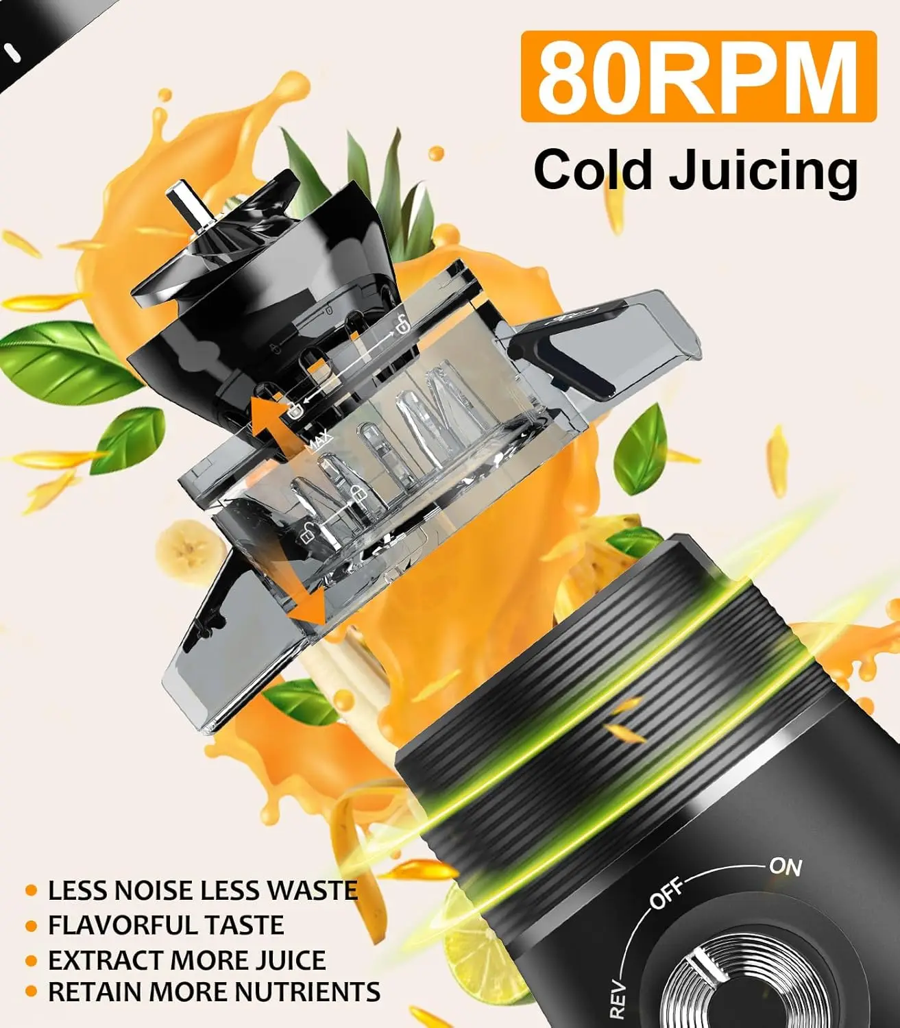 Cold Press Juicer, Zasmira Slow Masticating Juicer with 4.13" Extra-wide chute, Whole Fruit Juicer Machines for Vegetables