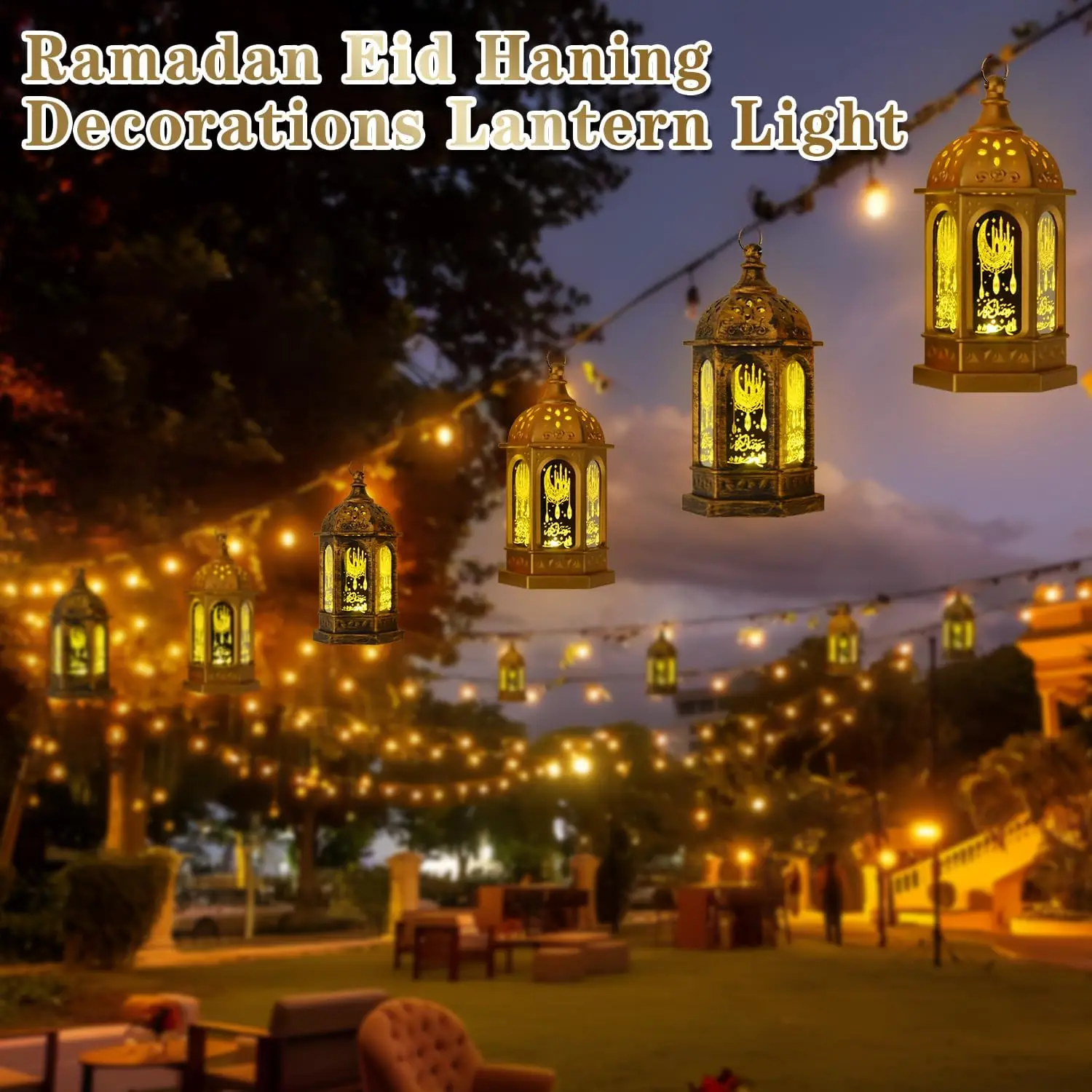 5PCS LED Ramadan Lantern for Eid Mubarak Decorations, Mini Hanging Castle Pendant for Table Home Muslim Islamic Festival Decor