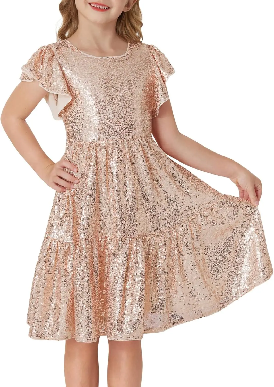 Girls Party Dress Sequin Formal Fancy Birthday Dress for Girls Prom Ruffle Midi Dress 5-14Years Princess Pageant Dresses