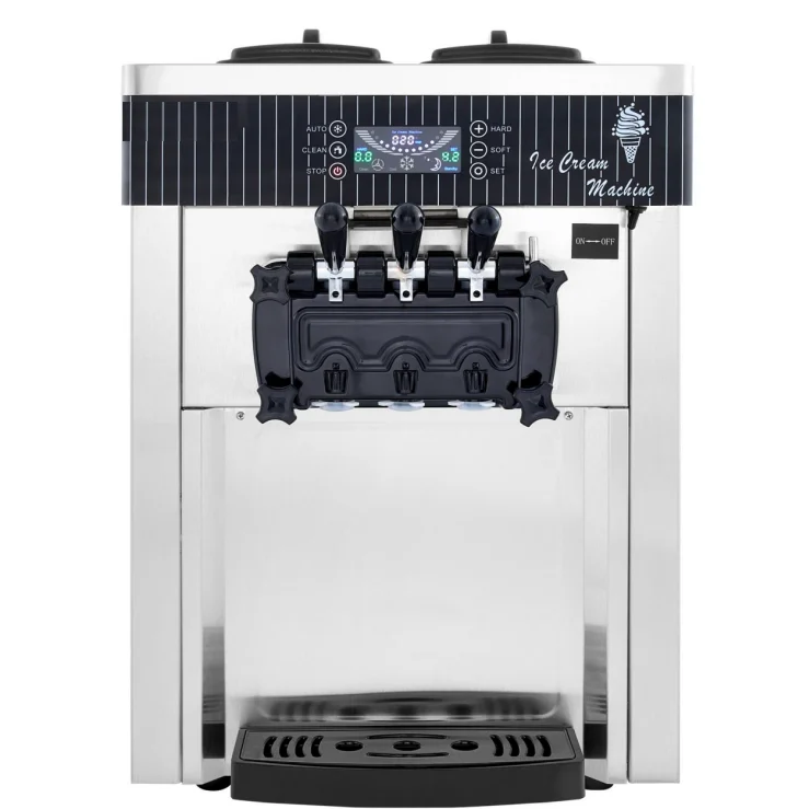 

SIHAO 2200W 20-28L/H Ice Cream Machine Countertop with LED Display and One Click Clean 3 Flavors for Retail Shop Business Use