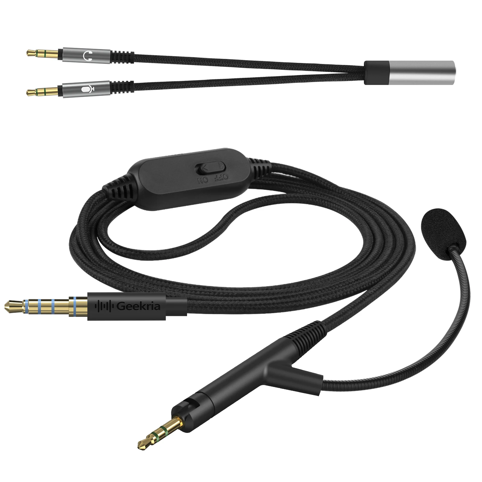 Geekria Boom-Mikrofonkabel für ATH M50x M60x M70x, 2,5 mm auf 3,5 mm, Ersatz-Gaming-Kabel mit Lautstärkeregelung und Stummschaltung für PC-Gamer – Detail 2