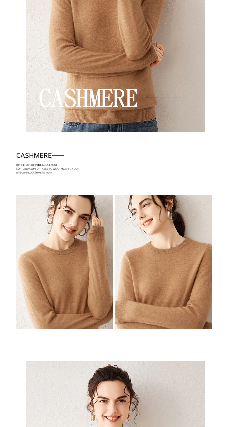Damen 100% Reiner Kaschmir-Pullover 2026 Herbst Winter Rundhals Langarm Warm Weich Gestrickter Pullover Neue Strick-Oberteile Damenkleidung – Detail 17