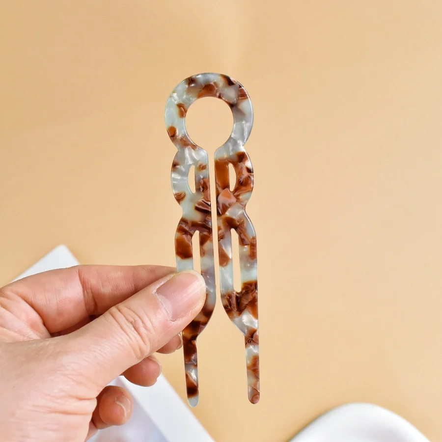 1PC Women's Multicolor Acetic Acid U-Pin Large Bun Hairpin New Chinese Hairpin Retro Elegant Bun Hair Tray Holiday Casual image 5