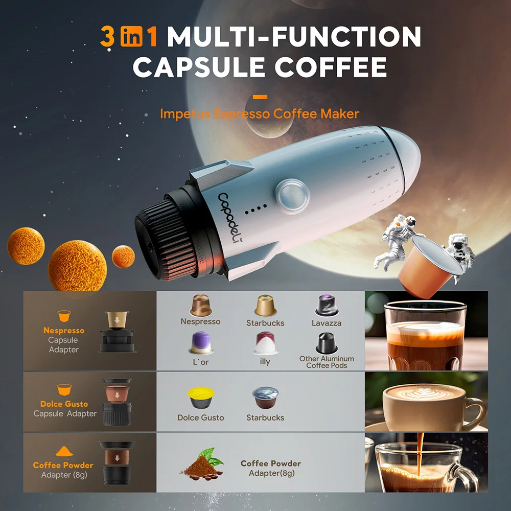 Máquina de café expreso con autocalentamiento 3 en 1, cafetera de viaje para acampar, Compatible con café molido, Nes* y DG