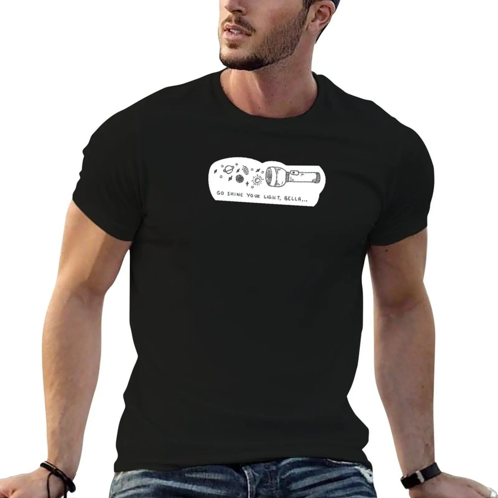 Camiseta con cita de Carina DeLuca 'Go Shine Your Light, Bella', camisetas divertidas, camiseta de algodón, camiseta de diseñador para hombre