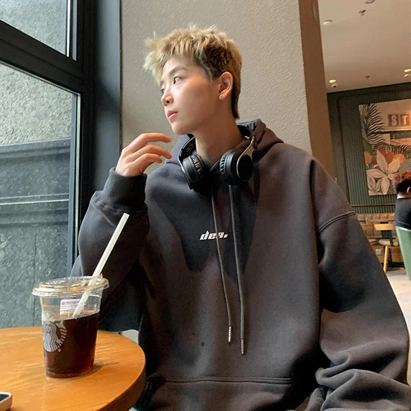 

Осенний пуловер с надписью для мужчин, толстовки с капюшоном в Корейском стиле, модная Толстовка большого размера, свитшоты, новинка 2024, уличная одежда в стиле Харадзюку, Y2K худи