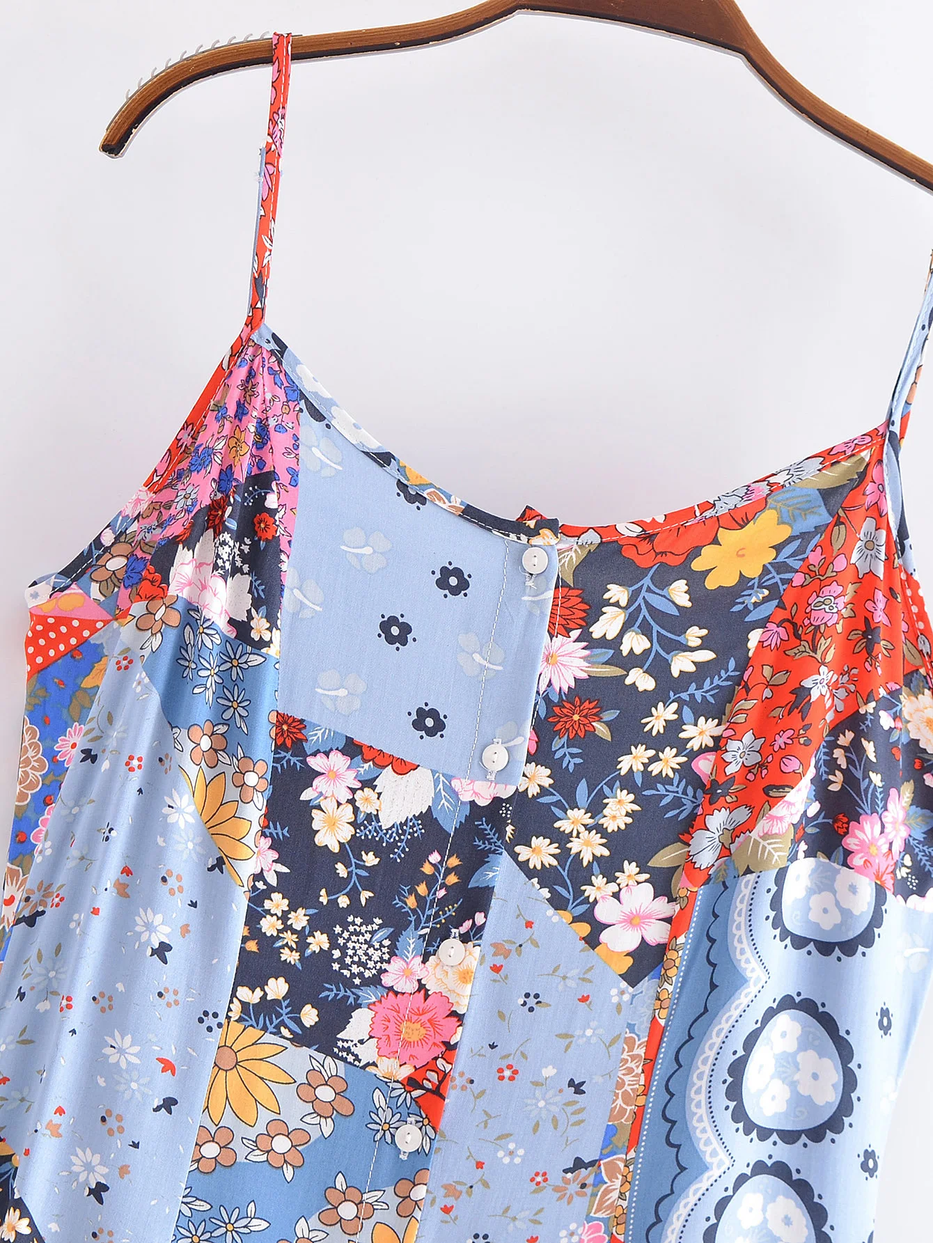 2023 BOHO Contrast Color Flower Print Midi Long Sling Dress Hippie Women Single-breasted Buttons Ruffles Hem Slit Robe Holiday