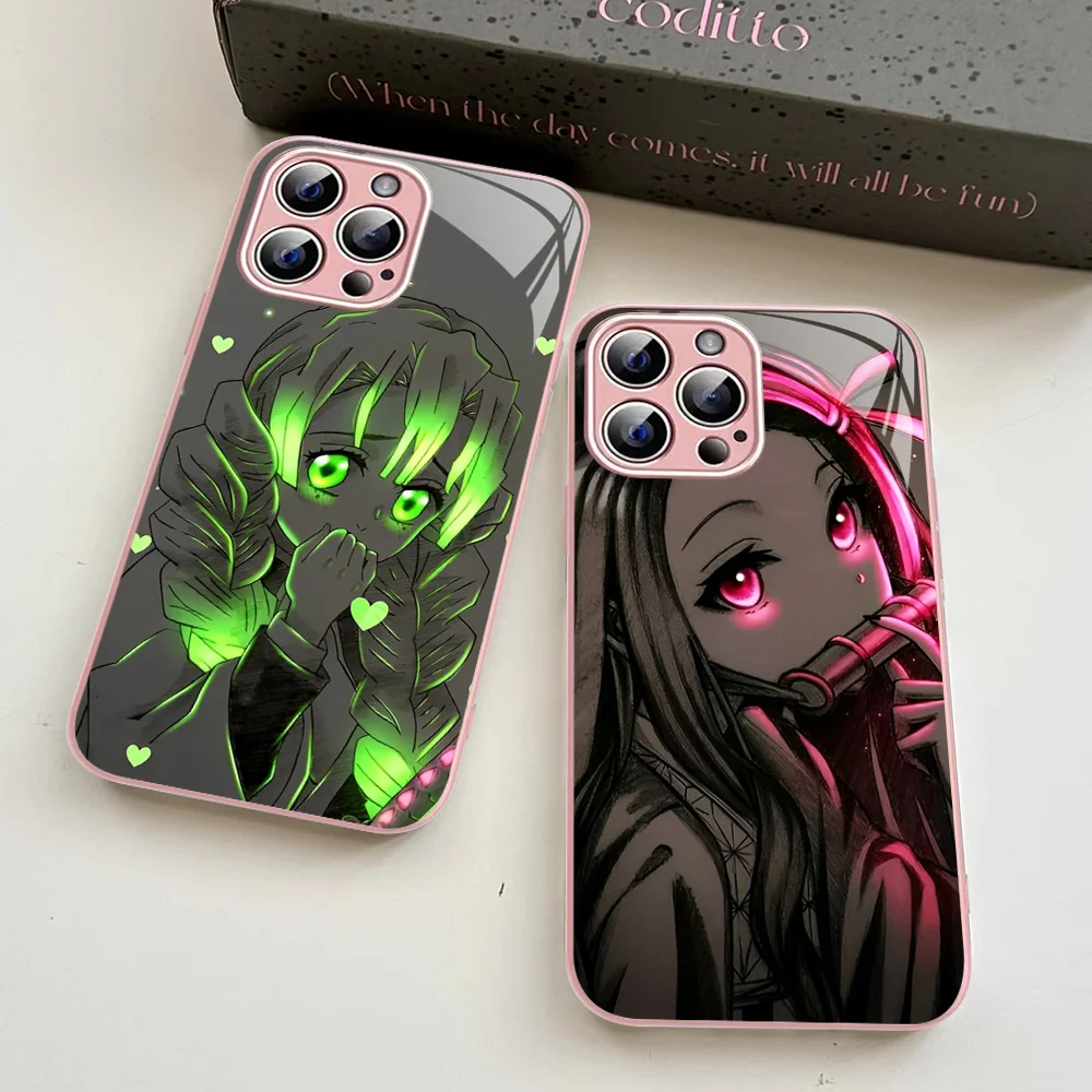 

Anime Demon Slayer Phone Case Tempered Glass For iphone 14 13 12 11 Pro Mini XS MAX 14Plus X XS XR Cover