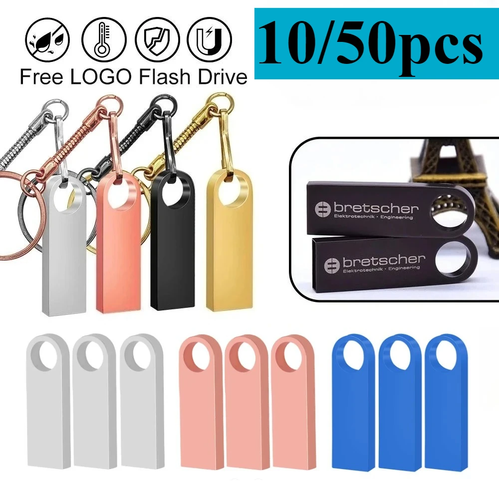 

10/50Pcs/lot Free Logo metal USB Flash Drive 64GB 32GB 8GB 4GB memory Flash Usb Stick pen drive 128mb 512mb PenDrive 2.0 usb