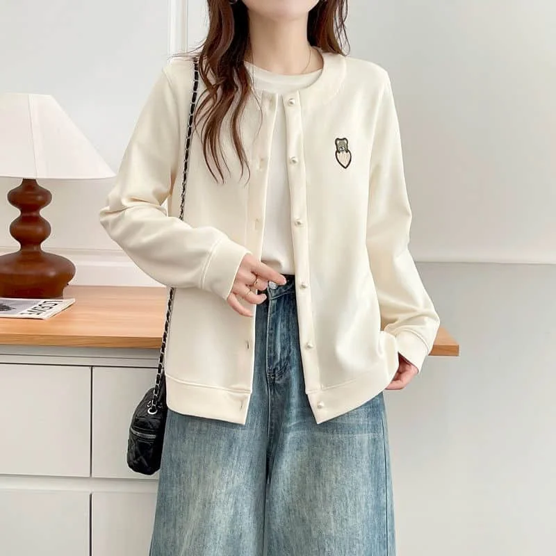 

Бейсбольные куртки для женщин, свободные однотонные кардиганы в корейском стиле с круглым вырезом, однобортные пальто с длинными рукавами, осенняя женская одежда