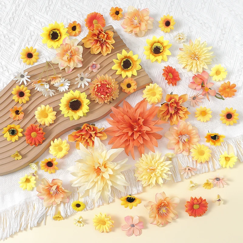 Orangefarbene künstliche Blumen, Rosenblütenköpfe, Heimdekoration, Gartendekoration, DIY-Hochzeitsdekoration, Außendekoration und Zubehör – Detail 6