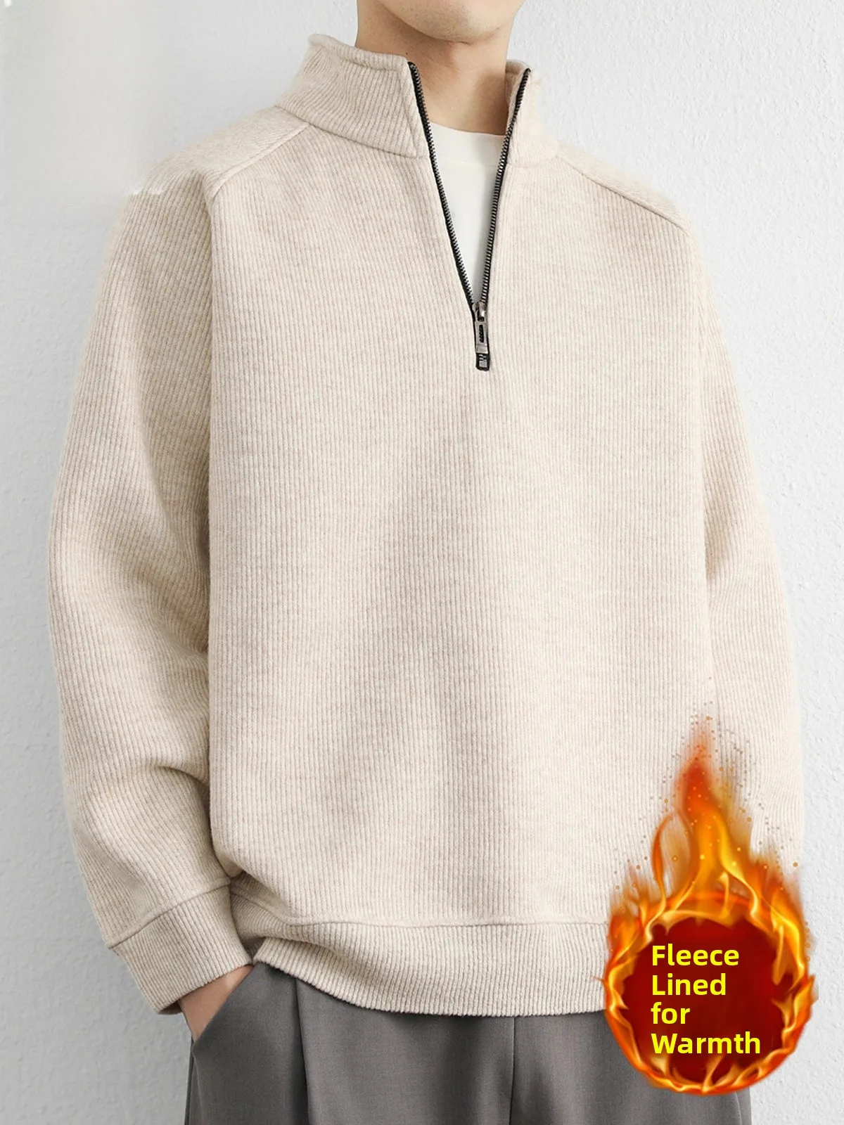 

Fce Lined Knitwear Men's Thi Warm Casual Stand Collar Sweater Winter New Sle Comfortable Breathable Polyester ...