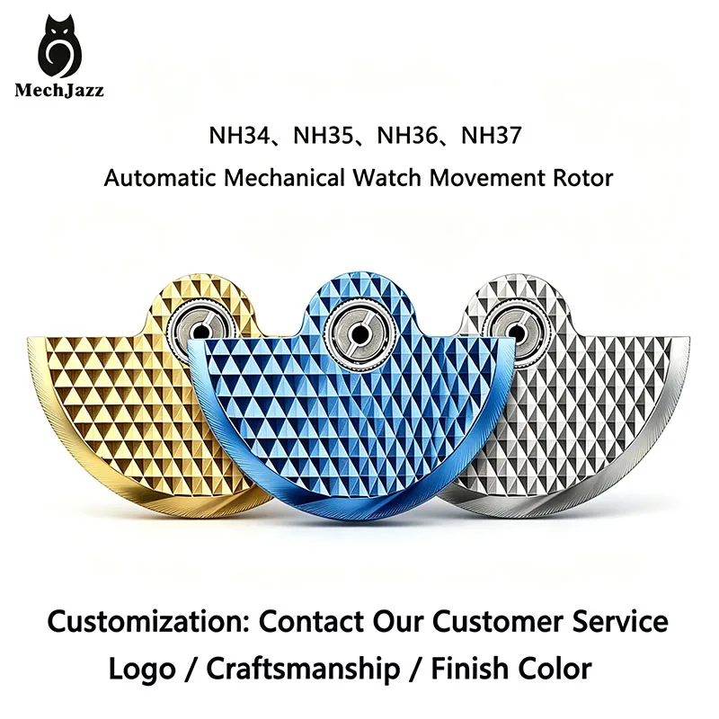 MechJazz Triangle Pattern Engraved Automatic Watch Rotor for NH34 NH35 NH36 NH37 Movement, Watch Modification Accessories