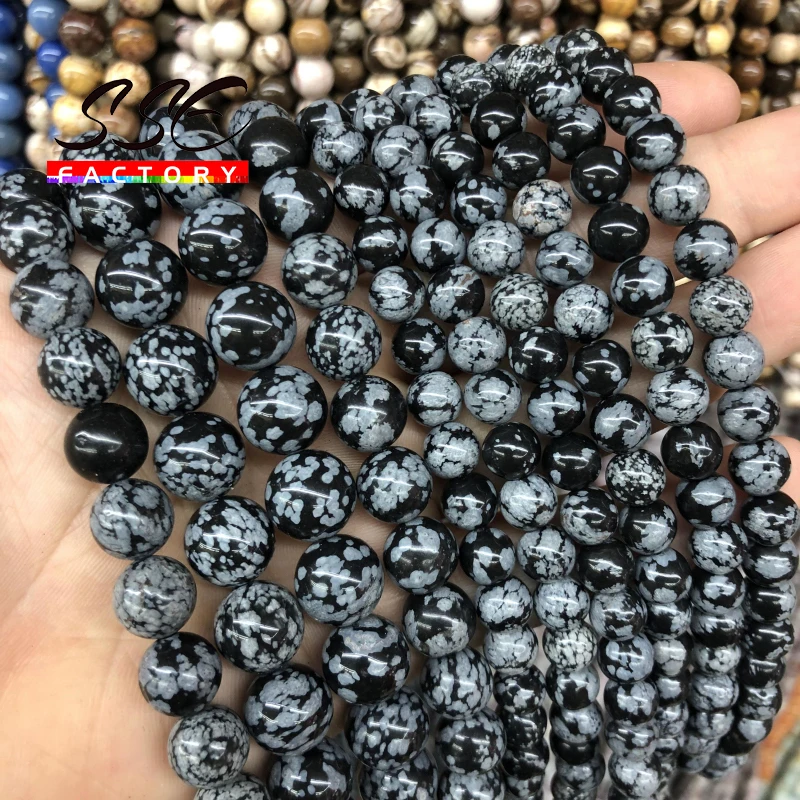 Natural Snowflake Obsidian Stone Beads Alabaster Round Loose Spacer Bead For Jewelry Making DIY Charm Bracelet 4 6 8 10 12mm 15\