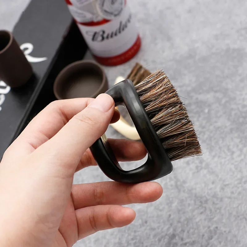 Barbershop Ring Hair  Horse Bristle Beard Brush Men Shaving Brush Portable Barber Beard Brushes Salon Facial Cleaning Brush