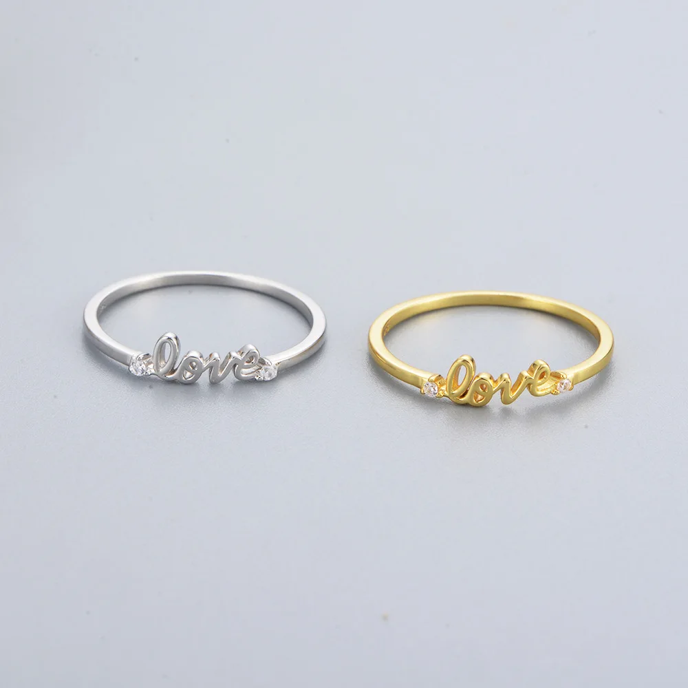 

S925 Silver CZ Diamond Ring - LOVE Letter, Korean Dongdaemun Trendy Index Band