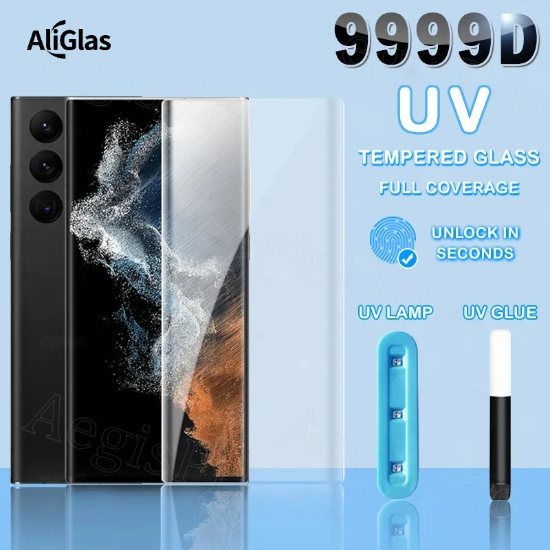 

AliGlas High Quality Full Glue UV Tempered Glass For Samsung S26 25 24 23 22 20 Ultra Plus Film Protect For Galaxy note series