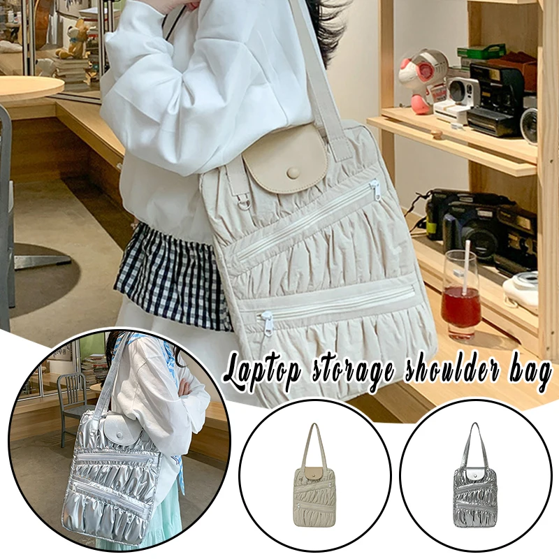 

Fashion Pleated Nylon Laptop Sleeve for 13-15.6 Inch Laptop Pad Storage Bag Lightweight Waterproof Shoulder Bag for Women & Men