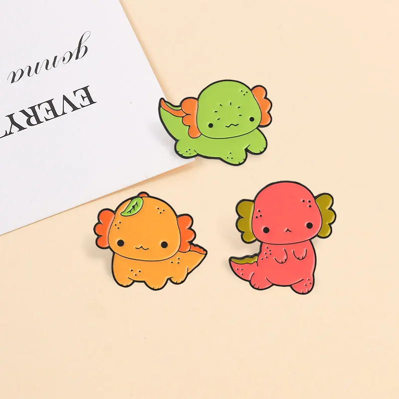 Niedliche Axolotl-Emaille-Abzeichen, bunte Cartoon-Salamander-Früchte-Pins in Rot, Grün, Orange, hübsche Broschen, Anstecknadel-Set, Geschenk für Kinder – Detail 7