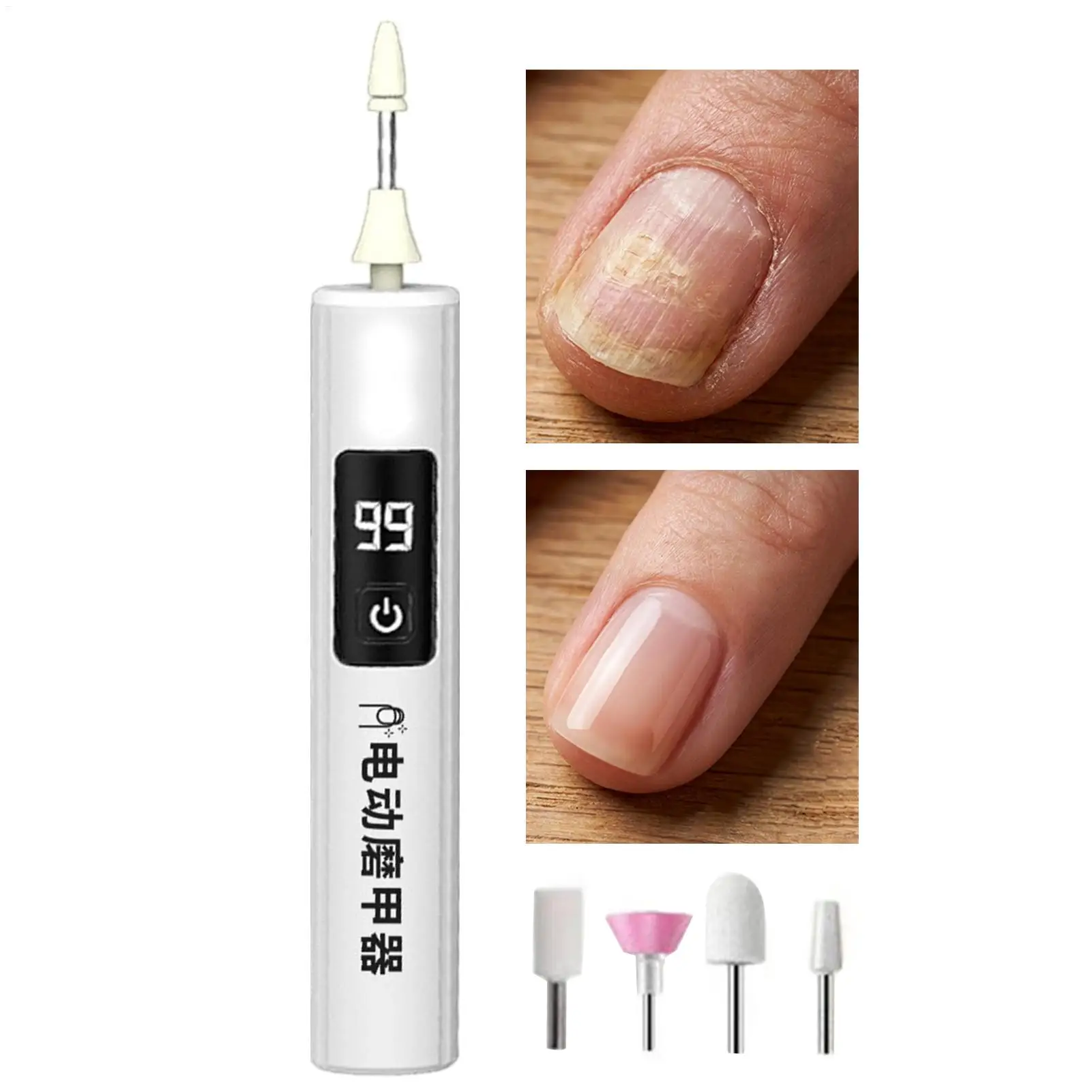 Electric Nail Grinder Rechargeable LCD Display Nail Drill LED Light 4 Bits Portable Manicure Polishing Tool for Home Salon