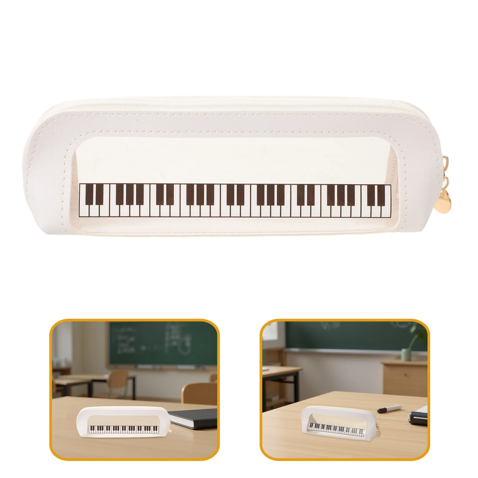 

PVC Transparent Pencil Bag Piano Keys Design Clear School Pencil Case for Students Desk Organizer Office Stationery Storage