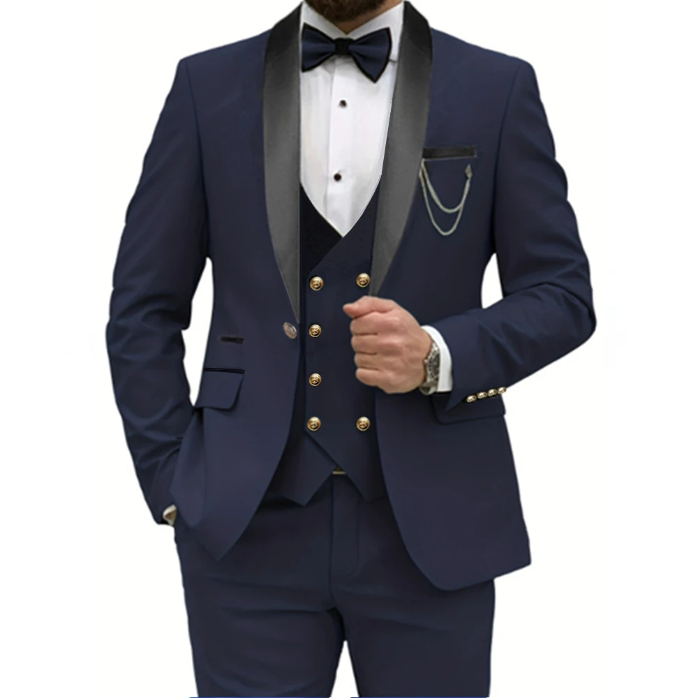 

Fashion Men Casual Boutique Stretch Fabric Business Slim Suit Coat Dress Blazers Jacket Vest Pants 3 Pcs Set Trousers Waistcoat