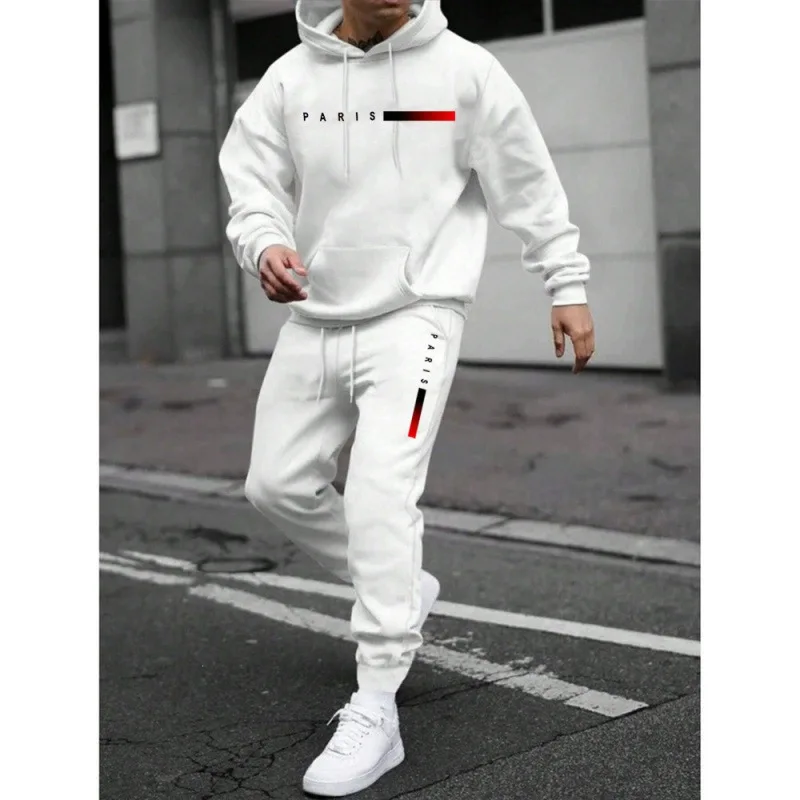 2025 letter printed sportswear set men's hooded sweatshirt long pants set spring and autumn winter warm suit Sports Jogging