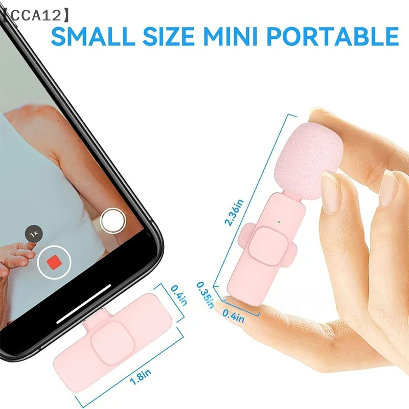 ไมโครโฟนไร้สายแบบหนีบปกเสื้อขนาดเล็ก รุ่น CCA12 ชุด 1 ชุด สำหรับบันทึกเสียงและวิดีโอแบบพกพา ใช้ได้กับโทรศัพท์มือถือ Android, PC และกล้อง