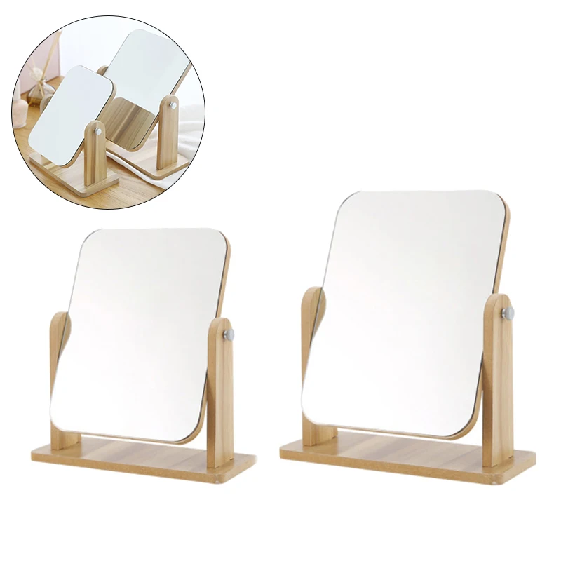 1Pcs Makeup Mirror Standing Wooden Can Rotate 360 Degrees Generally Used In Dormitories And Homes Convenient To Use