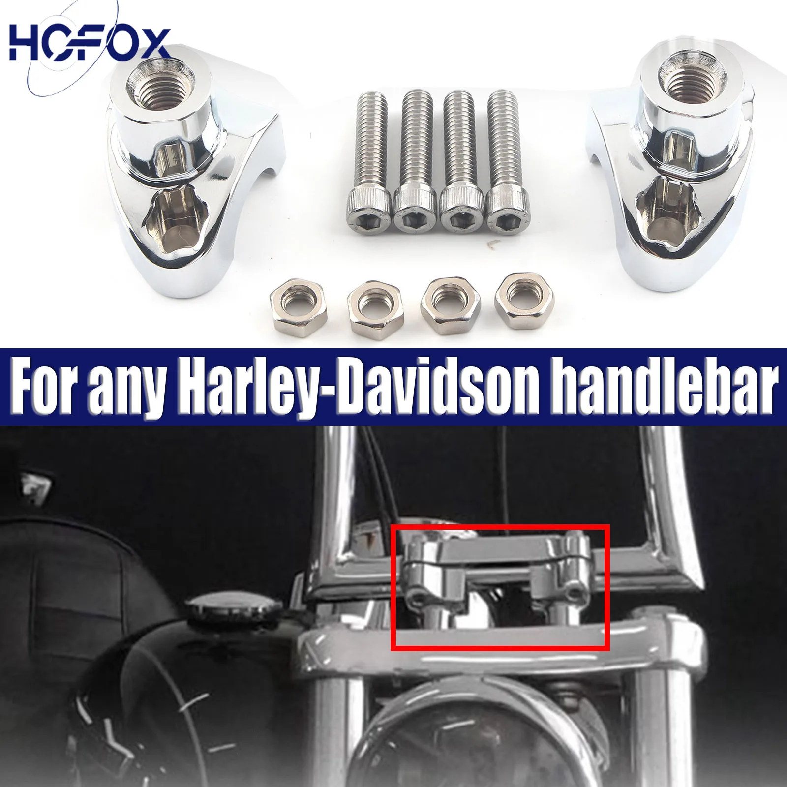 

1.7" Handlebar Risers For any Harley-Davidson handlebar that is 1" thick in the clamping area