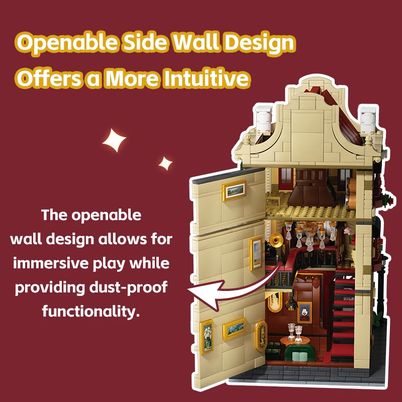 Weekit Medieval Bordeaux Tavern Building Block European City Street Scene Western Town Tavern Shop Brick Toy Adult Gift