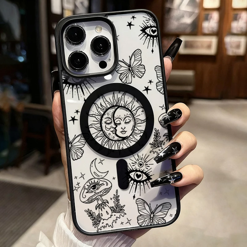Creative Acrylic Sun Pattern Magnetic Wireless Charging Phone Case For iPhone 17 Pro Max 16 15 14 Plus 13 12 11 16E 17 Air Cover