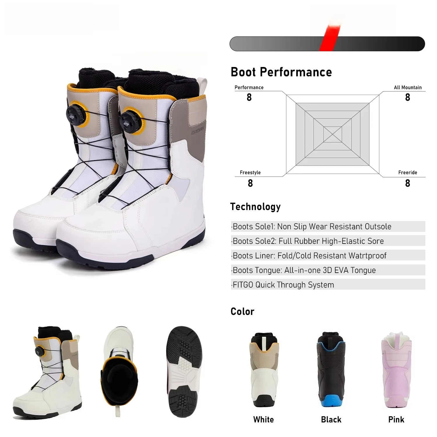 Set completo da snowboard con leganti e stivali