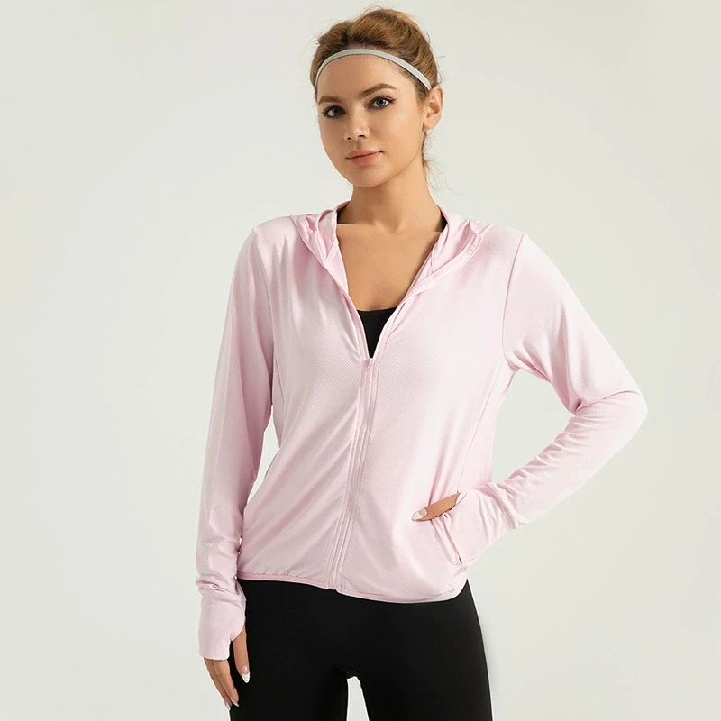 

Solid Breathable Sunscreen Coat Women Summer Autumn Hooded Uv Protection Jakcets Woman Zip Out Long Sleeve Sports Coats Female