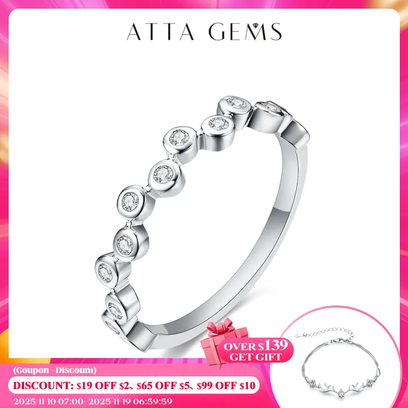 

ATTAGEMS Moissanite кольца для мужчин и женщин Solid 925 серебро, желтое золото, Свадебная лента, круглая огранка для годовщины Рождества