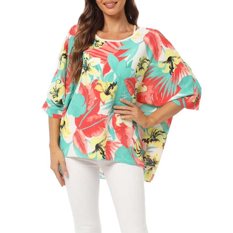 BHFlutter 4XL 5XL 6XL Plus Size Women\'s Shirt 2023 New Printed Bohemian Summer Top T-shirt Casual Chiffon Shirt