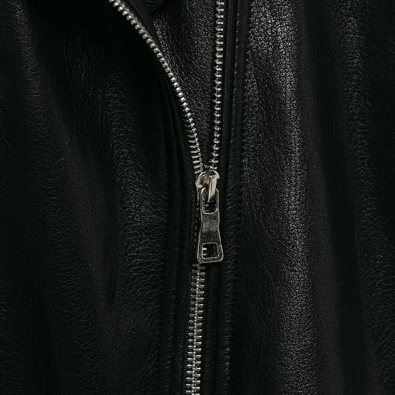 Willshela سترات نسائية عصرية من البولي يوريثان بسحاب أمامي أسود عتيق ورقبة على شكل طية صدر وأكمام طويلة ملابس نسائية أنيقة #5